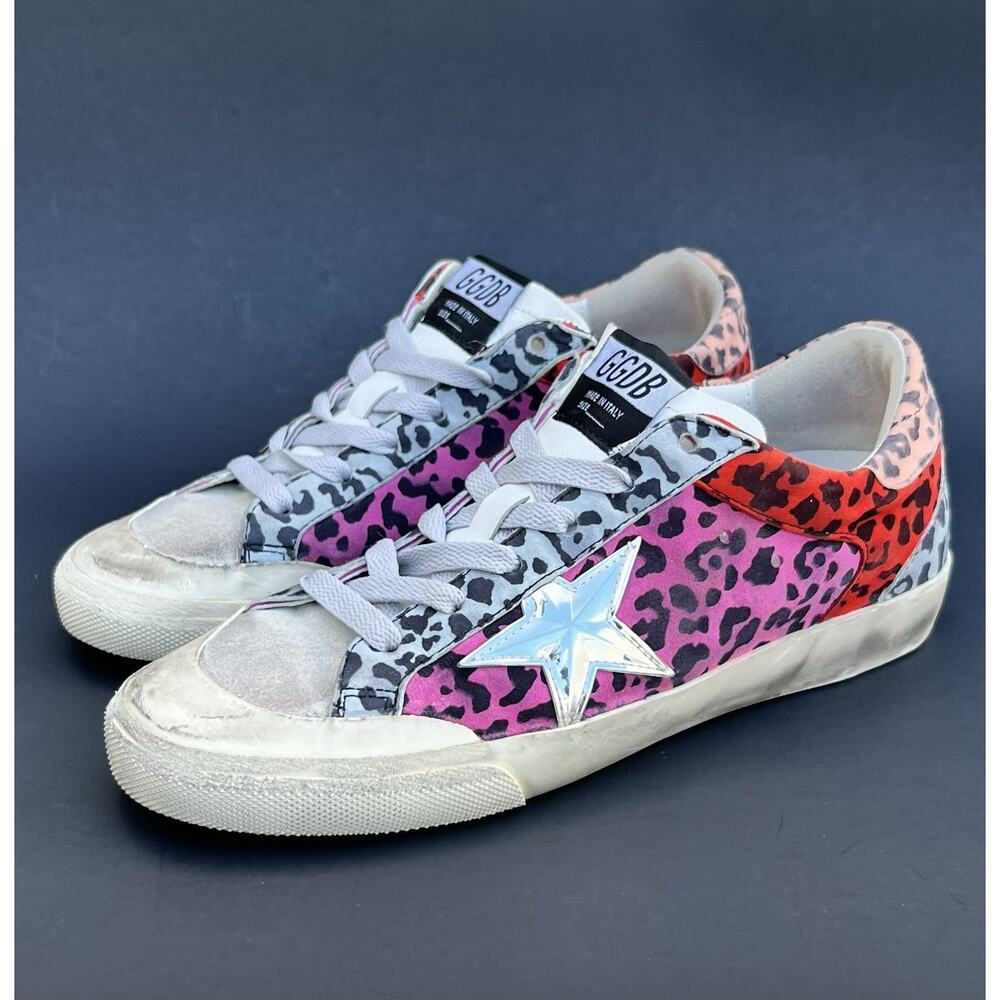 GOLDEN GOOSE SUPER STAR Leopard Print Leather Sneakers Women's Size 10 US